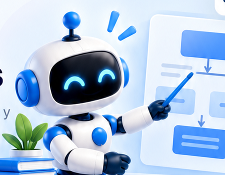 Robot educativo mostrando un esquema visual